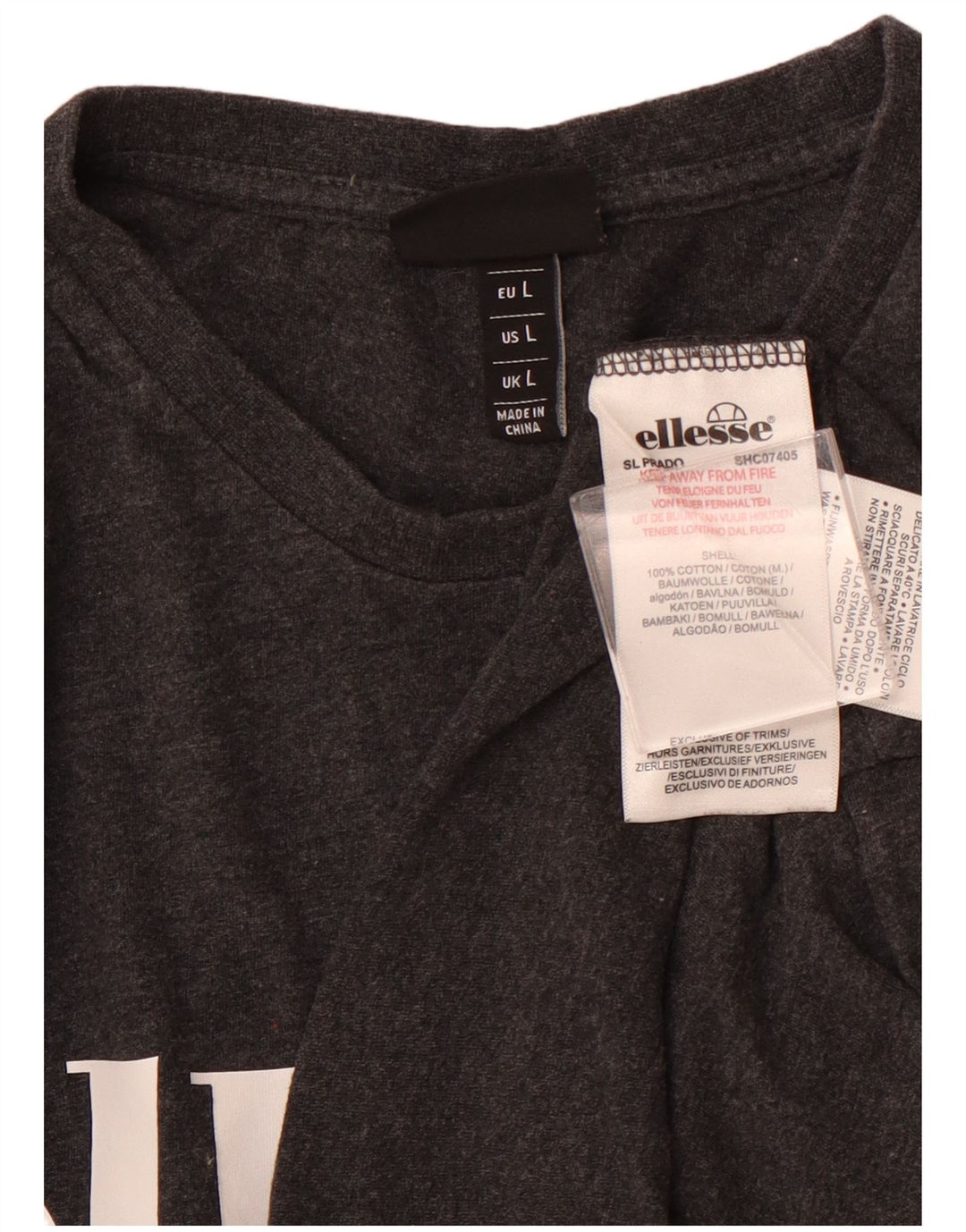 Damska koszulka z grafiką ELLESSE Top UK 14, duża, szara bawełna