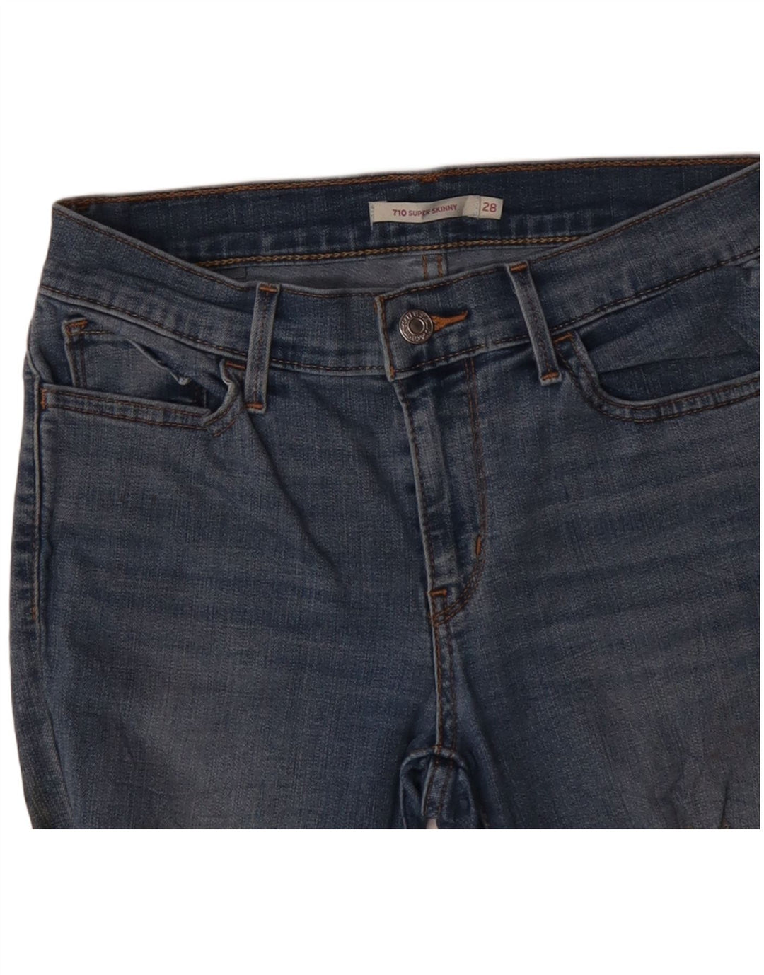 Damskie jeansy LEVI'S 710 w trudnej sytuacji, bardzo obcisłe, W28 L30, niebieski poliester