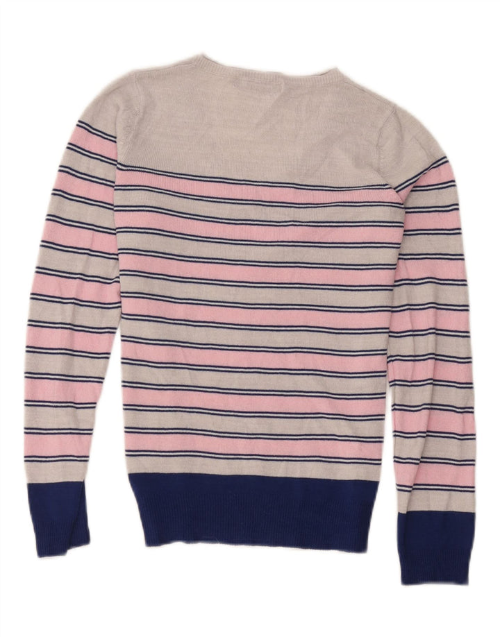 Marks & Spencer Damski sweter z dekoltem w kształcie litery V, UK 8, w małe różowe paski