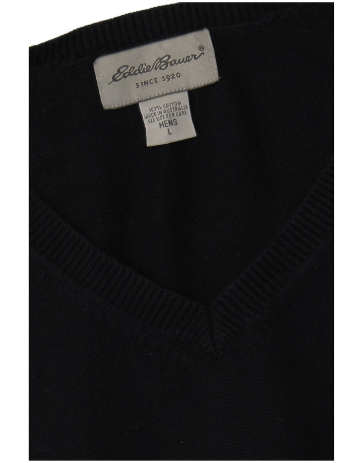 EDDIE BAUER Męski sweter z dekoltem w kształcie litery V, duży, granatowy, bawełniany