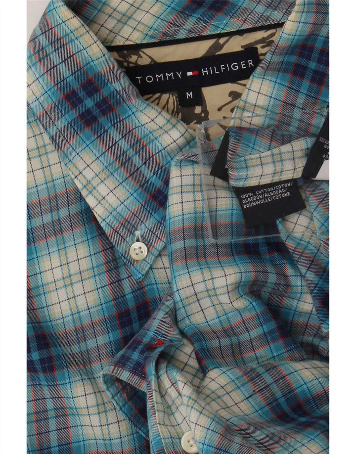 Męska koszula flanelowa Tommy Hilfiger w średnią niebieską kratkę, bawełniana