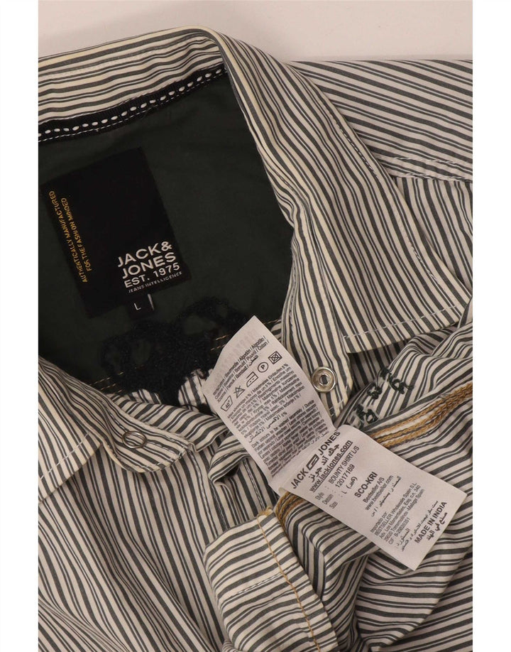Męska koszula graficzna Jack & Jones, duża, szara, bawełniana w paski