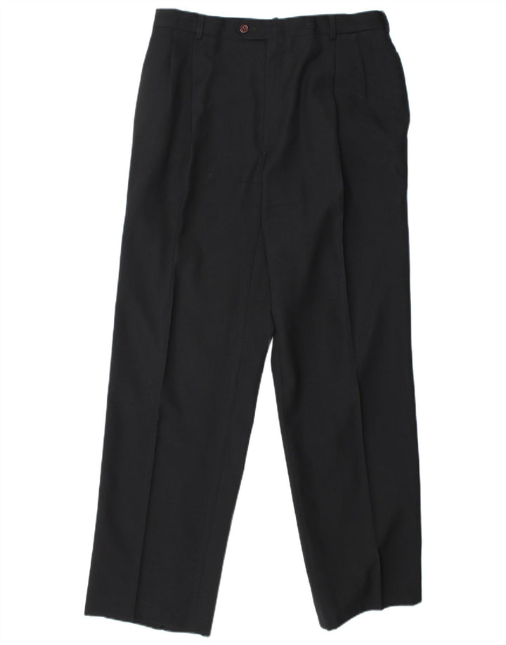 Egon Von Furstenberg Męskie UK 40 Large W32 L32 Czarna dziewicza wełna