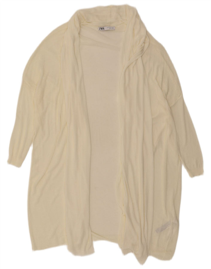 Damski, oversize'owy, długi, otwarty sweter rozpinany Zara UK 14, średni złamanej bieli
