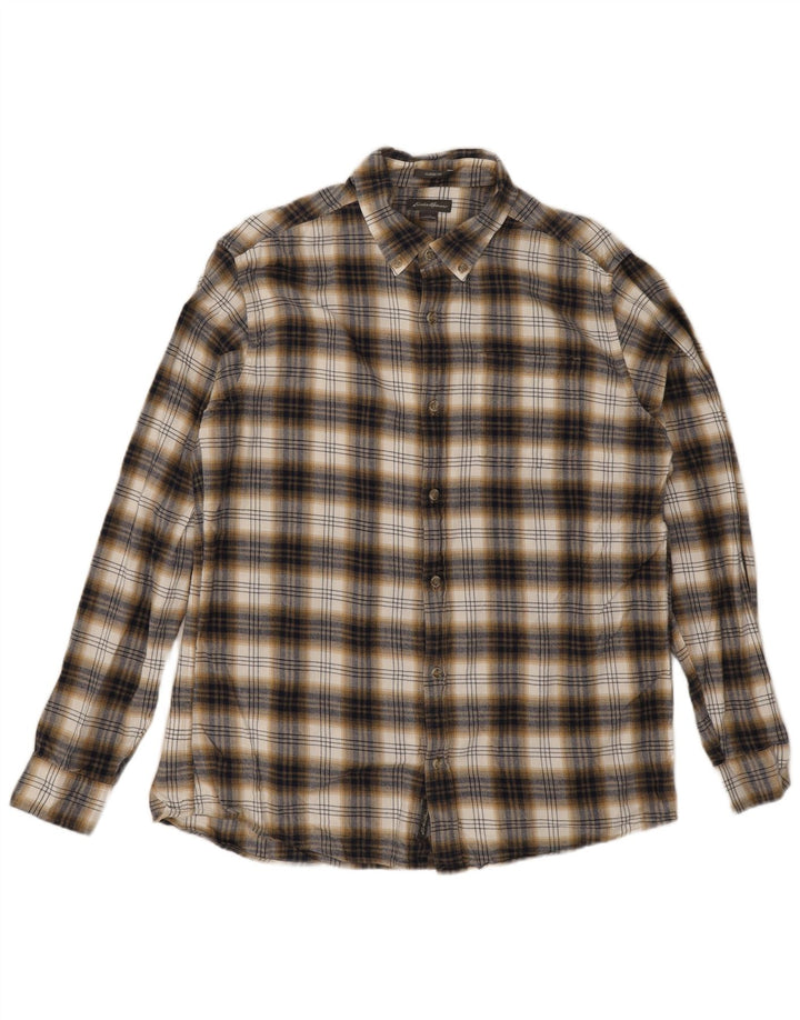 Męska koszula flanelowa Eddie Bauer o klasycznym kroju, duża, brązowa, bawełniana w kratę