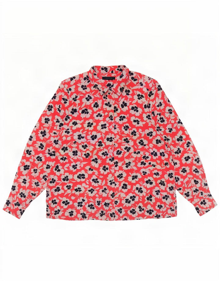 Damska bluzka koszulowa oversize Marks & Spencer UK 18 XL, czerwona, w kwiaty, poliester