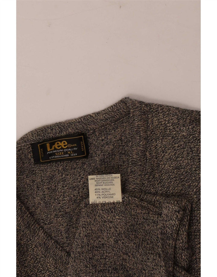 Męski sweter Lee z dekoltem w kształcie litery V, XL, szary, wełniany w cętki