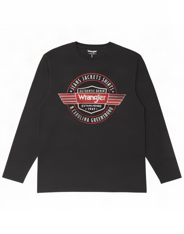 Wrangler Męski graficzny top z długim rękawem, średni czarny, bawełniany
