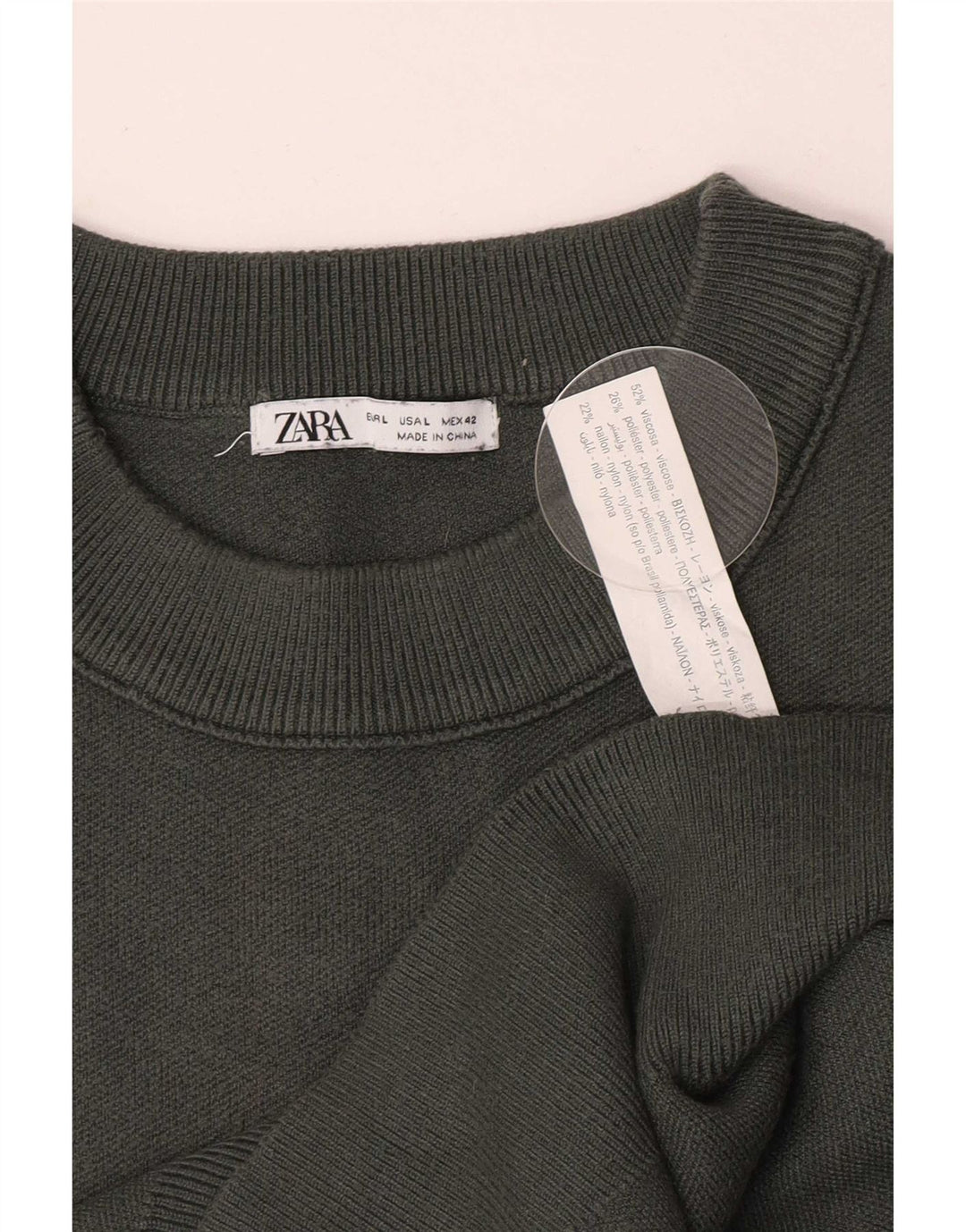Męski sweter Zara z okrągłym dekoltem, duży, zielony, wiskoza
