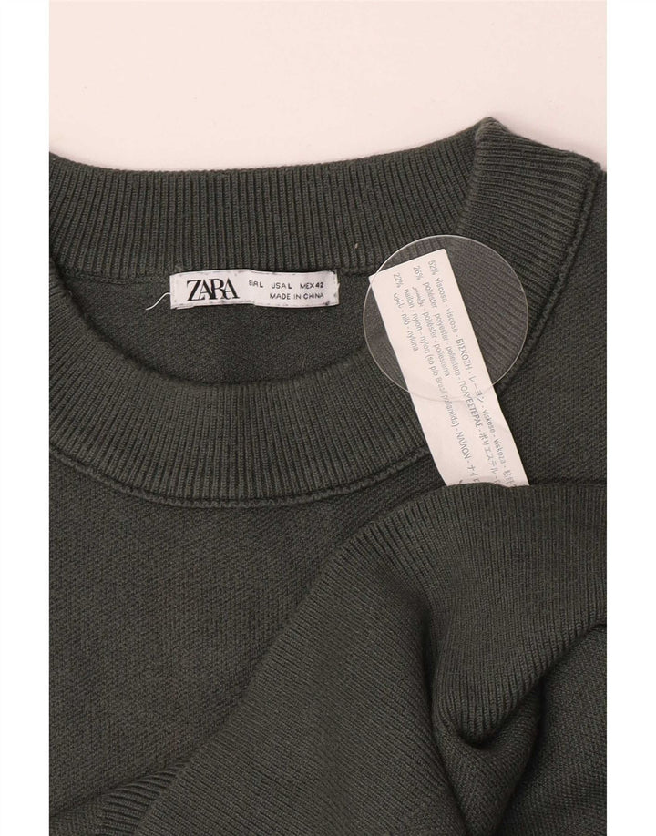 Męski sweter Zara z okrągłym dekoltem, duży, zielony, wiskoza