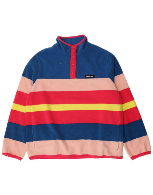 Damski sweter oversize Lands End z polaru UK 16, duże, wielokolorowe paski