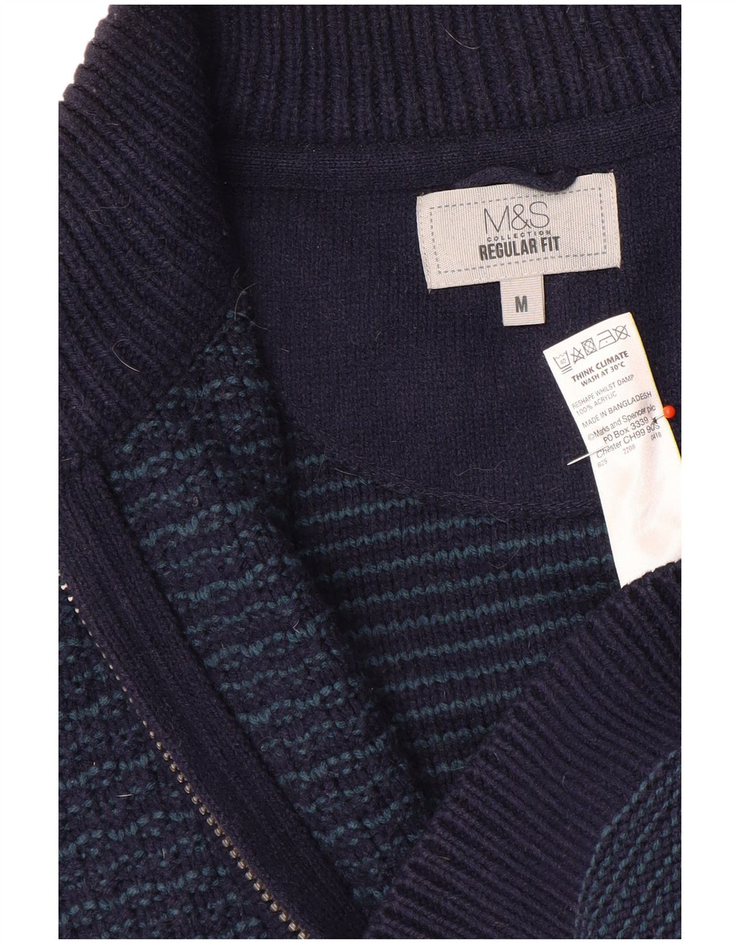 Marks & Spencer Męski sweter rozpinany o regularnym kroju, średni granatowy akryl