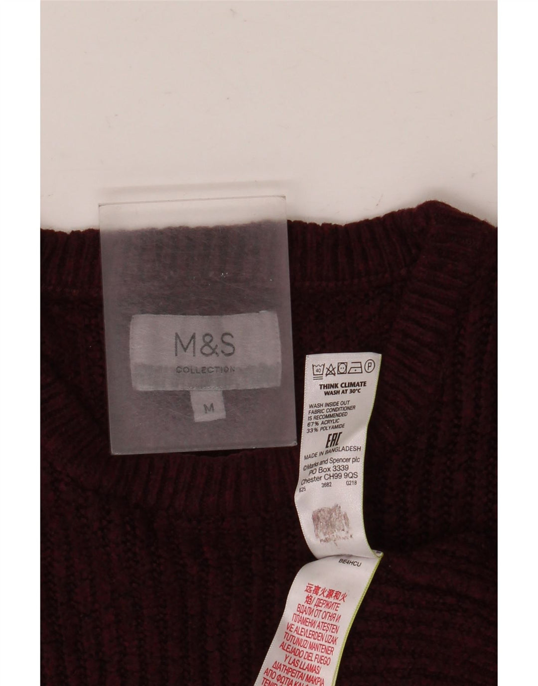 Marks & Spencer Męski sweter z okrągłym dekoltem, średni bordowy akryl