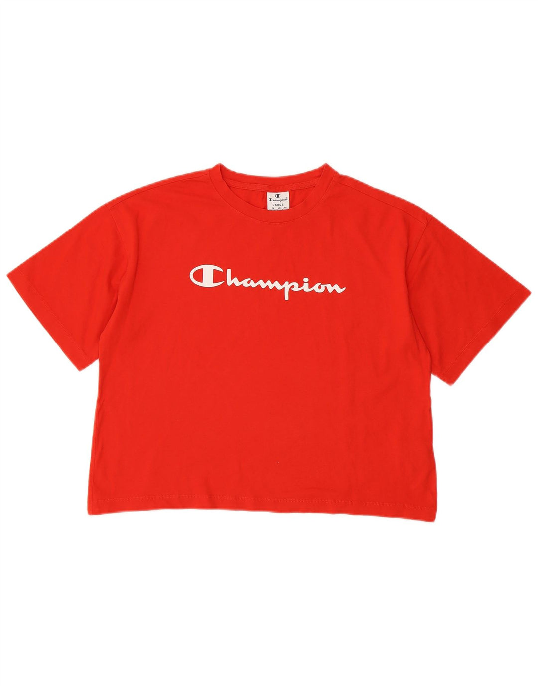 Damski T-shirt CHAMPION Crop Graphic Top UK 16, duży, czerwony, bawełniany