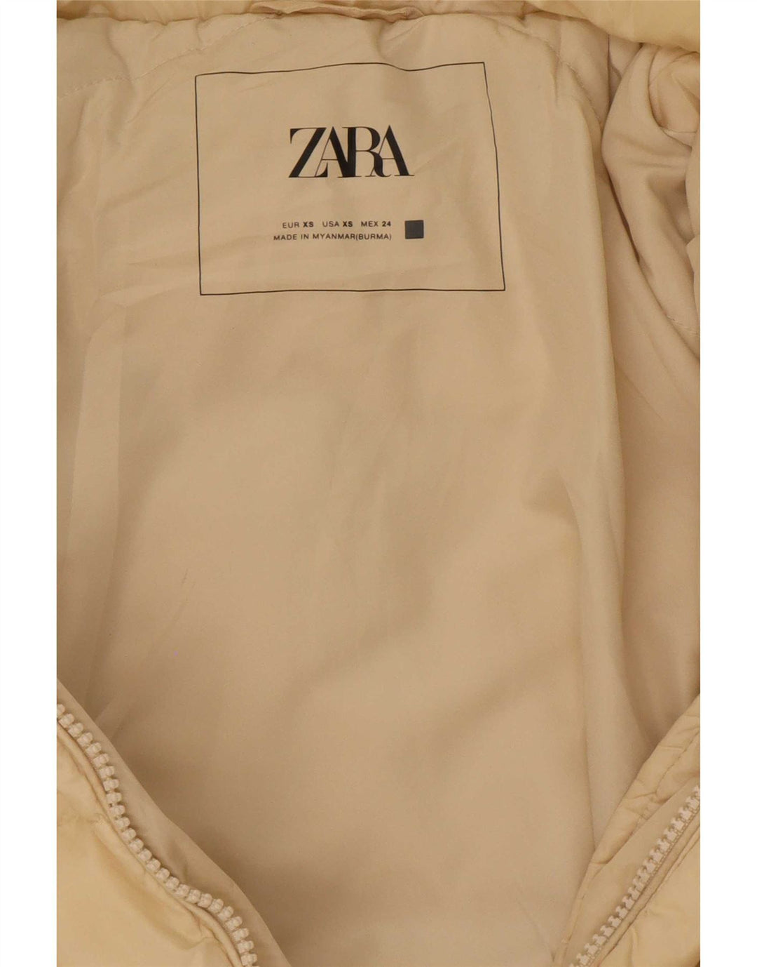 Damski płaszcz z kapturem, oversize, wyściełany Zara UK 6 XS, beżowy poliester