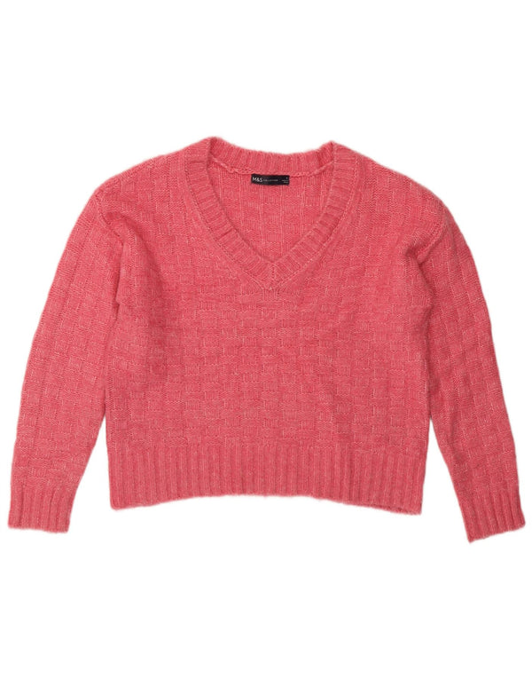 MARKS & SPENCER Damski sweter oversize z dekoltem w kształcie litery V, UK 10, mały, różowy