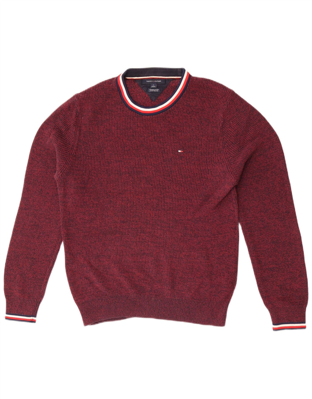 Męski sweter z okrągłym dekoltem Tommy Hilfiger w kolorze średniego burgunda, nakrapiany
