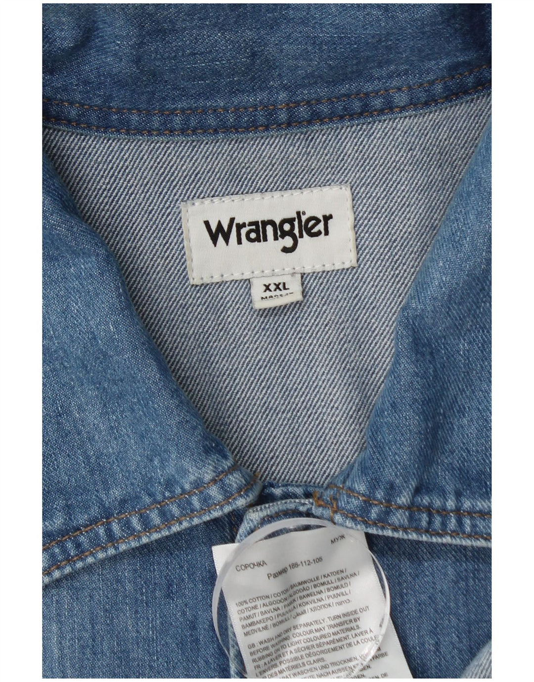 Męska koszula dżinsowa z krótkim rękawem Wrangler 2XL, niebieska, bawełniana