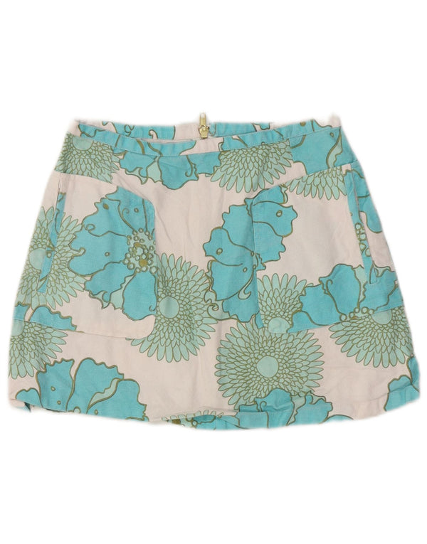 Topshop damska mini spódniczka UK 10 mała W25 niebieska bawełniana w kwiaty
