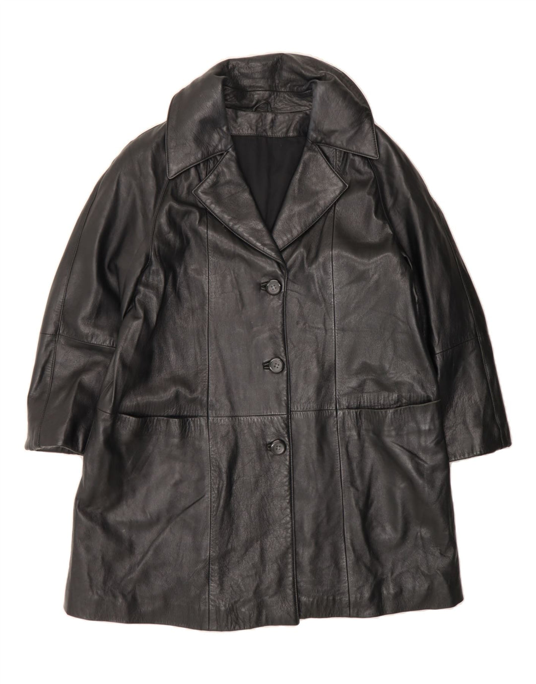 VINTAGE Womens Leather Coat IT 44 Medium Black Leather Vintage Vintage and Second-Hand Vintage from Messina Hembry 