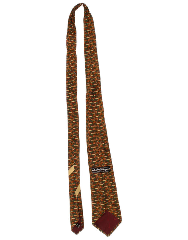 Krawat męski Salvatore Ferragamo w jednym rozmiarze L57, brązowy, jedwabny, klasyczny z nadrukiem zwierzęcym