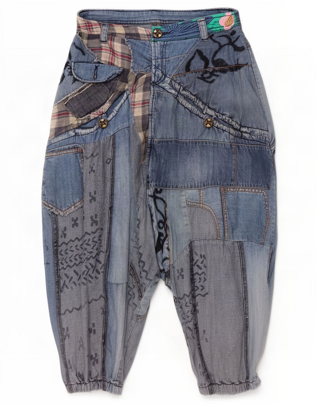 Damskie jeansy Harem z obniżonym krokiem Desigual W30 L13 Niebieskie, patchworkowe, bawełniane