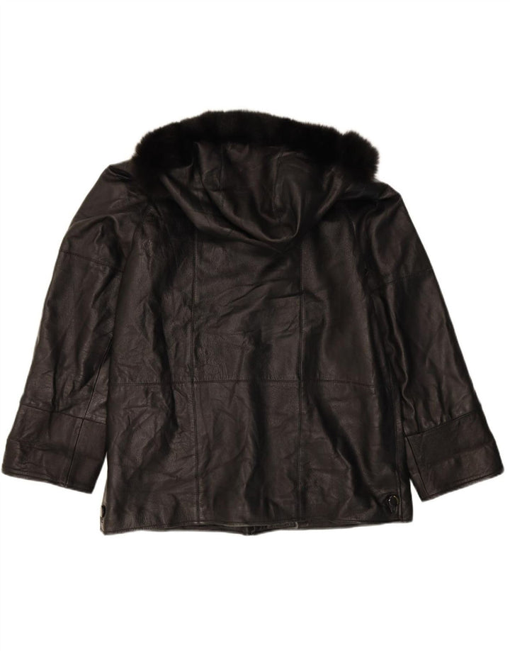 MAX Womens Hooded Leather Jacket UK 18 XL Black Leather