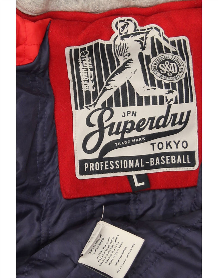 Damska kurtka Superdry z kapturem i grafiką, UK 16, duża, czerwona, z blokami kolorów