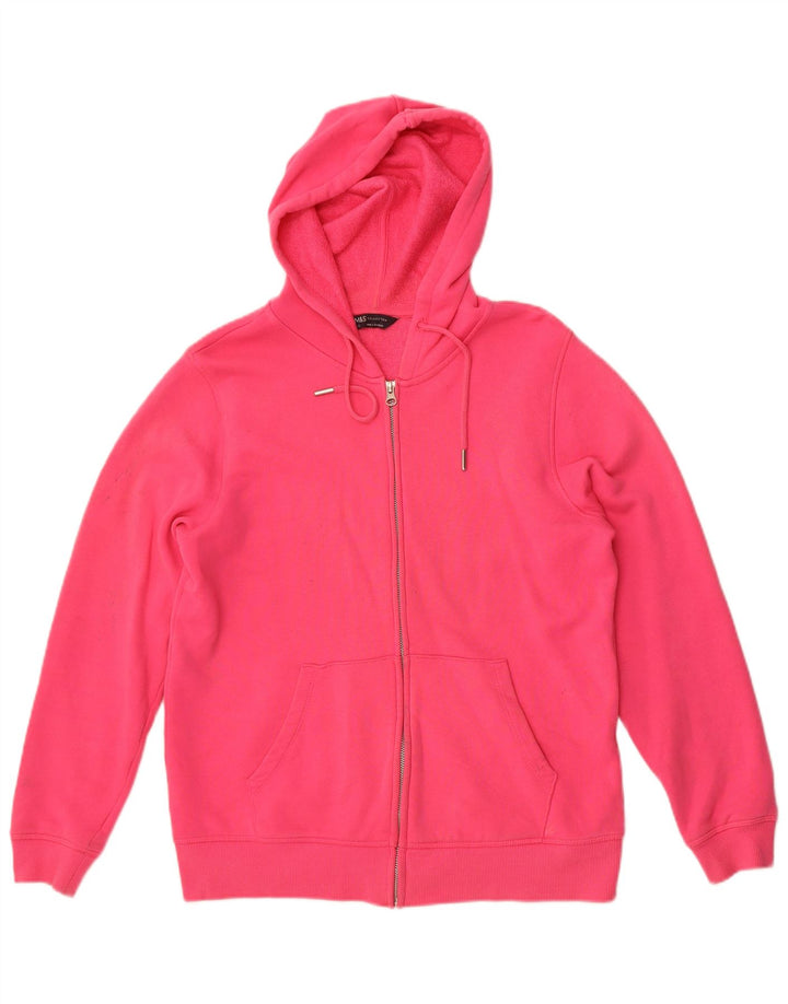 Marks & Spencer Damski sweter z kapturem i zamkiem, UK 12, średni, różowy, bawełniany