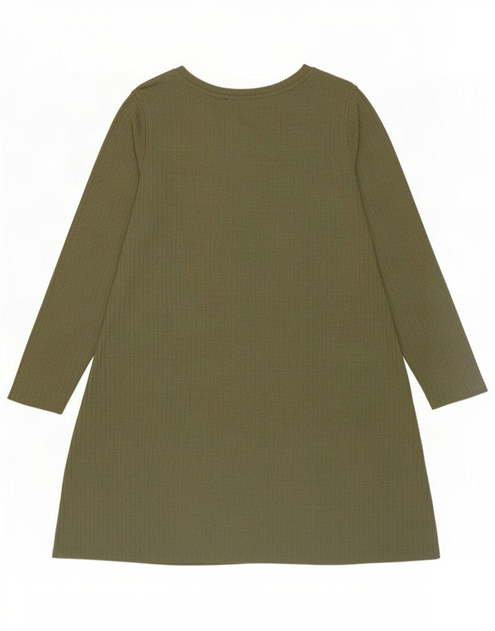 Marks & Spencer Damska sukienka typu shift z długim rękawem, UK 14, duży, khaki, poliester