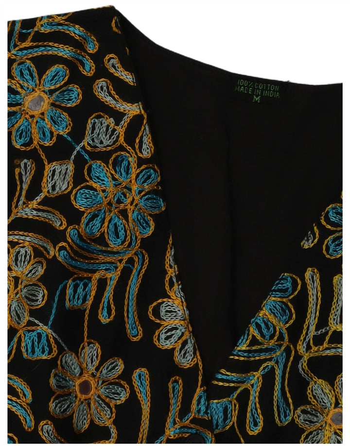 Kamizelka damska VINTAGE UK 14 Średnia czarna bawełna w kwiaty