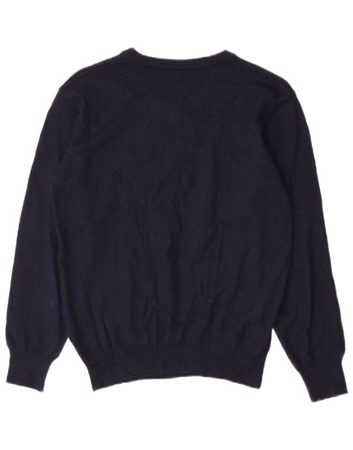 Sweter damski w stylu vintage z dekoltem w szpic UK 14 Średni granatowy Argyle/Diament