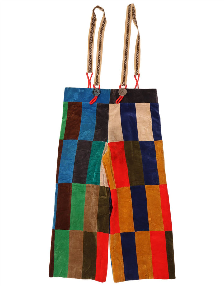 Aksamitne spodnie ogrodniczki damskie w stylu vintage W26 L26 Wielobarwny patchwork