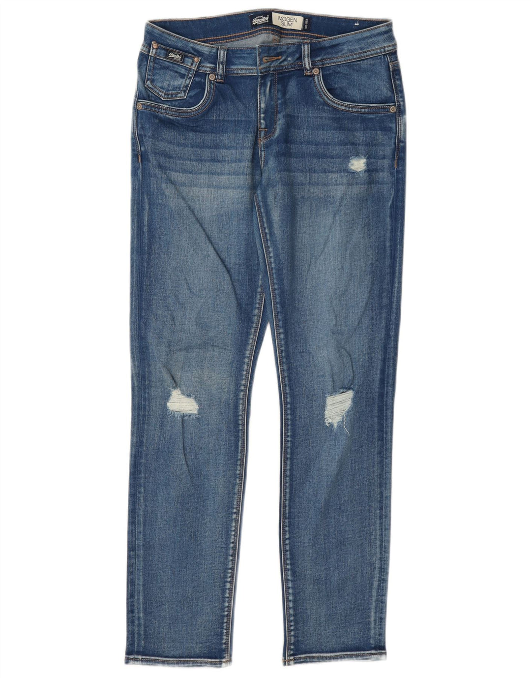 Damskie jeansy Superdry Imogen Distressed W28 L30 Niebieskie, bawełniane