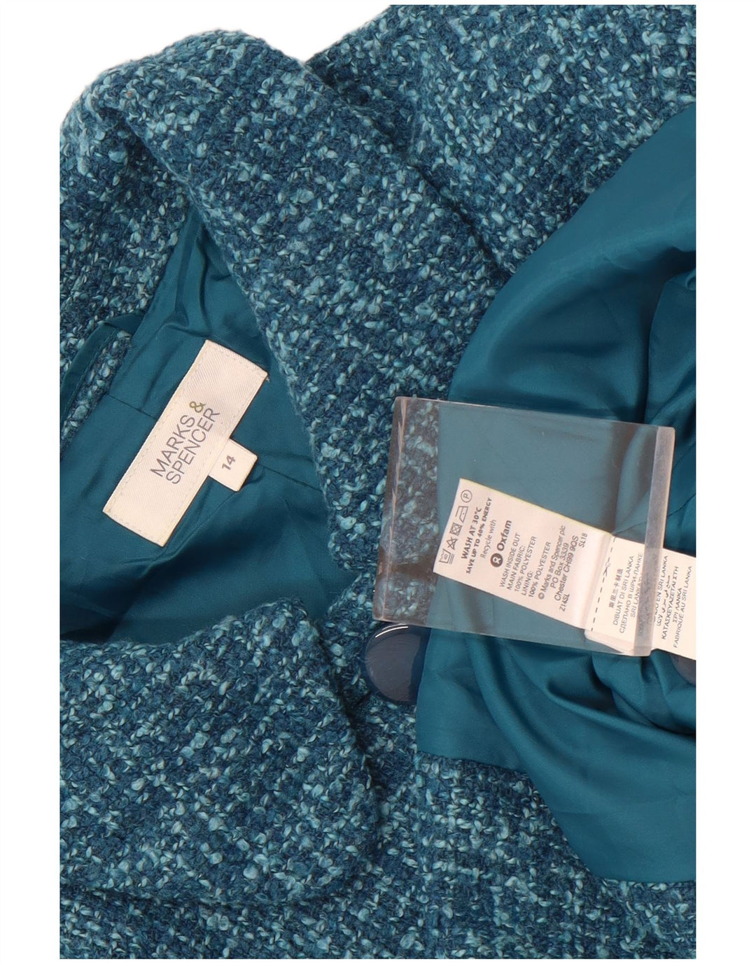 Marks & Spencer Damska marynarka zapinana na 4 guziki, UK 14, średni niebieski poliester