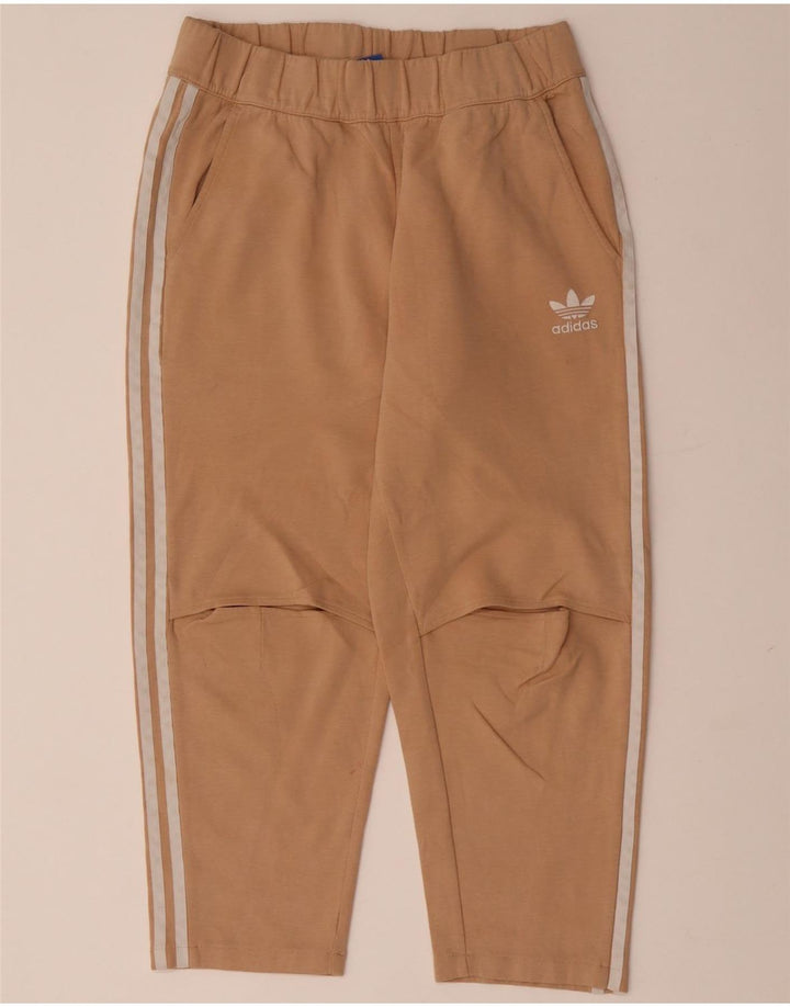 Damskie spodnie dresowe ADIDAS Capri UK 10 małe, beżowe, bawełniane
