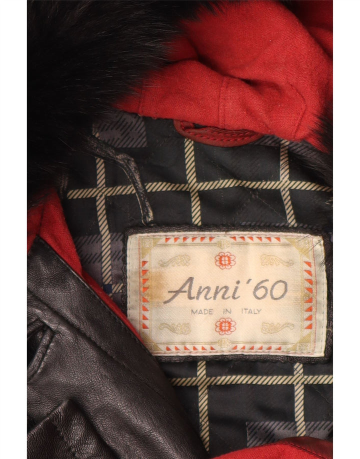 VINTAGE damski płaszcz skórzany z kapturem, oversize IT 42, średnia czarna skóra