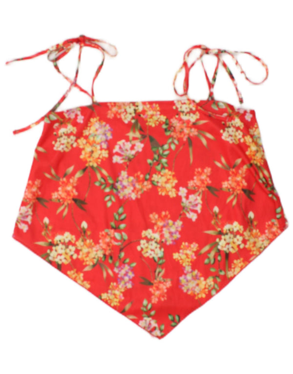 Damski top Zara Crop Asymetryczny Top na ramiączkach UK 10, mały, czerwony, w kwiaty, poliester