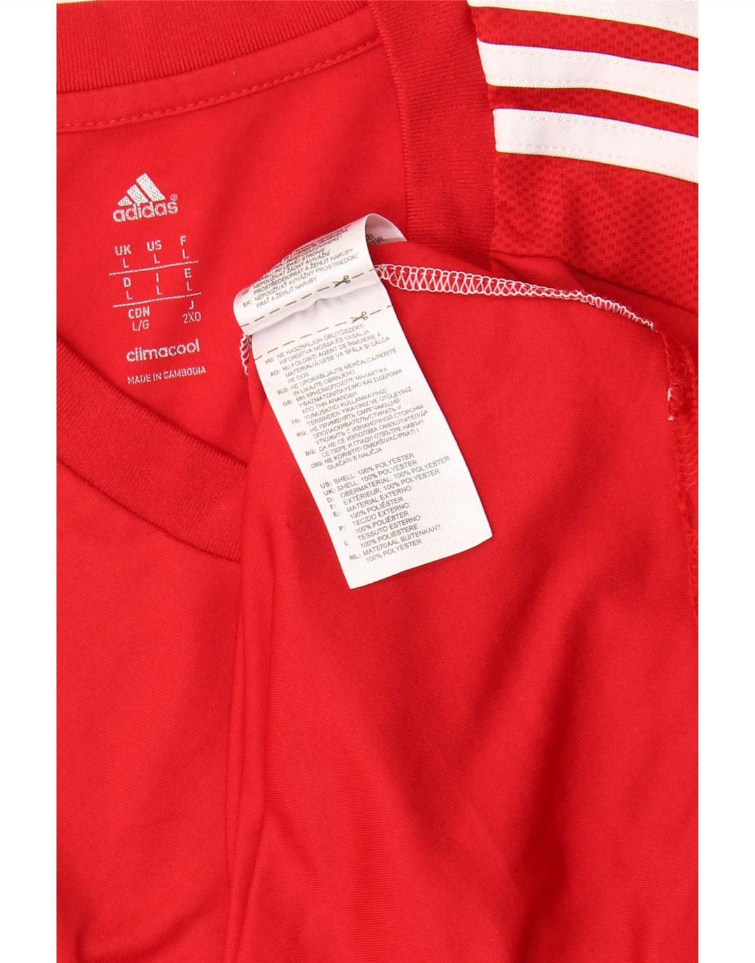 Adidas Męska koszulka Climacool Top, duża, czerwona, poliestrowa koszulka z blokami kolorów