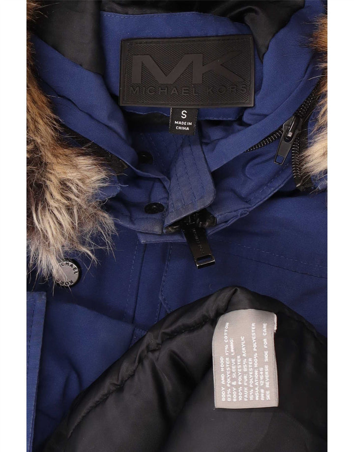 Męska wyściełana kurtka bomberka Michael Kors z kapturem UK 36, mały niebieski poliester