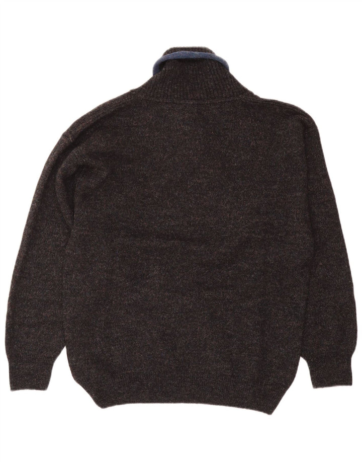 Vintage męski sweter z szalowym dekoltem, średni granatowy wełniany