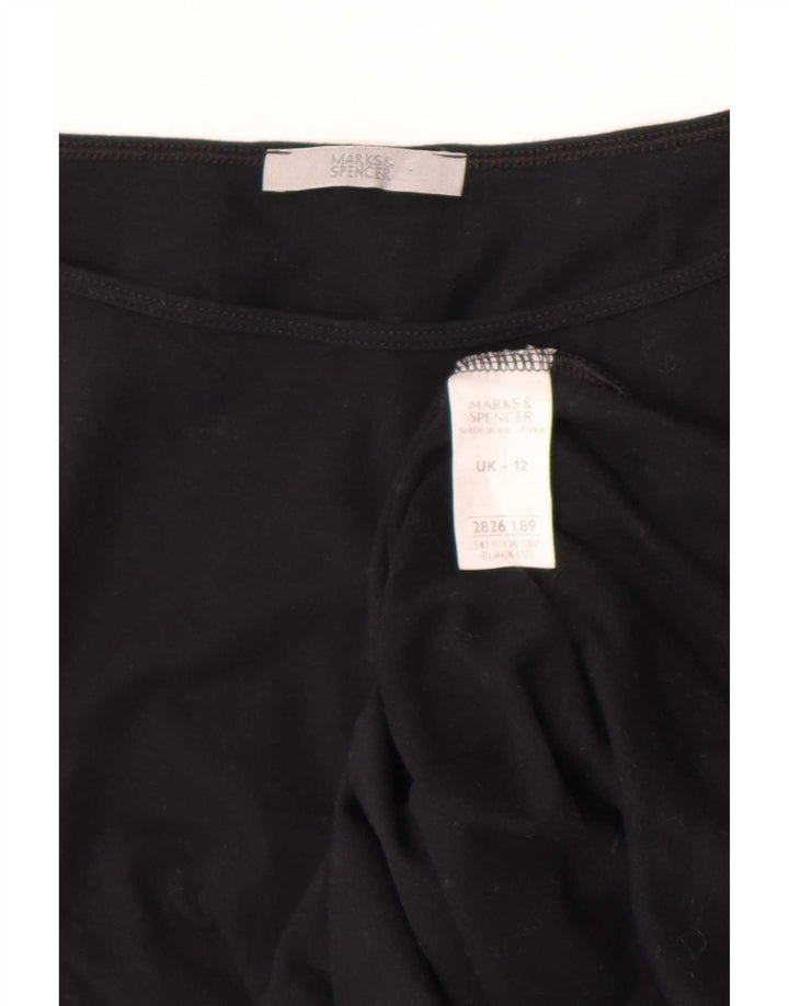 Marks & Spencer Damski krótki top z rękawem 3/4, UK 12, średni czarny, bawełniany