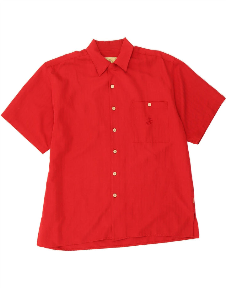 JOE MARLIN Mens Short Sleeve Shirt Large Red Pinstripe Rayon Vintage Joe Marlin and Second-Hand Joe Marlin from Messina Hembry 