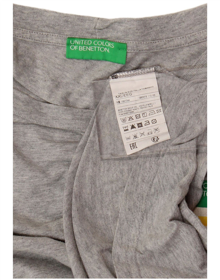 Męska koszulka z grafiką BENETTON Top 2XL, szara, bawełniana w bloki kolorów