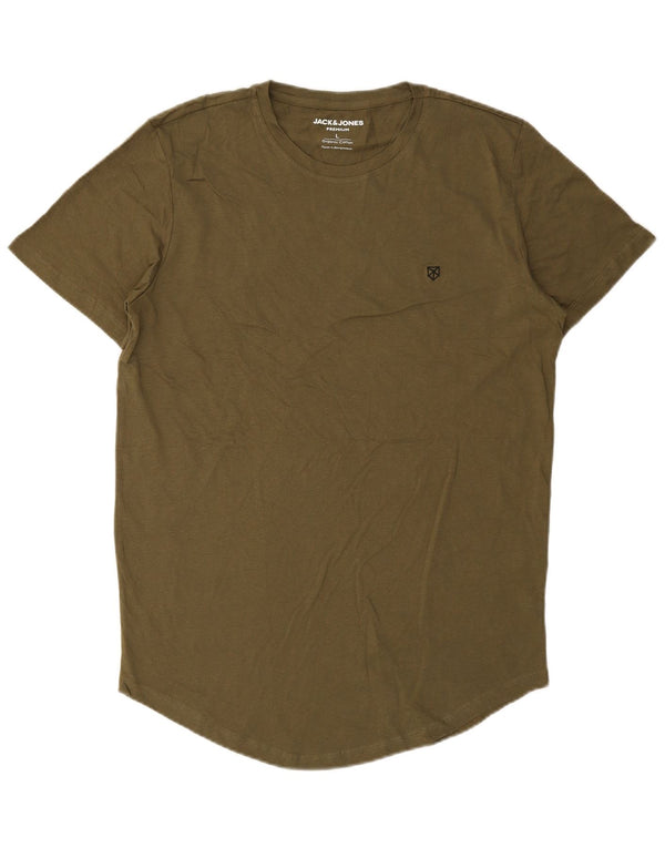 T-shirt męski Premium Jack & Jones, duży, bawełniany khaki