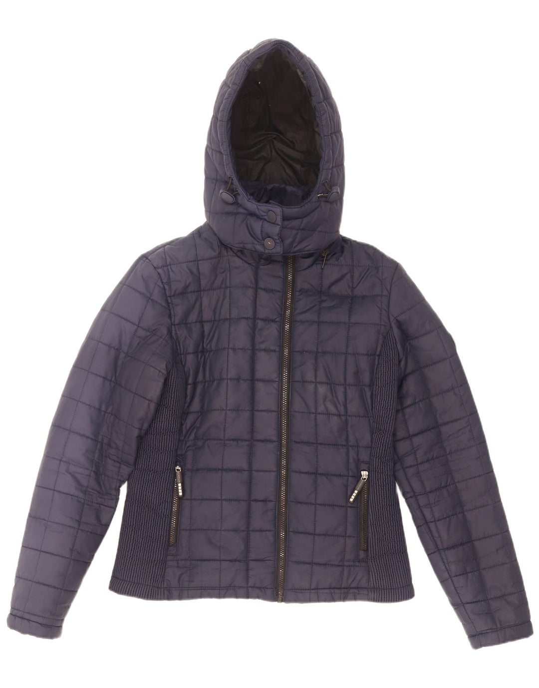 Damska ocieplana kurtka z kapturem Superdry UK 12, średni granatowy poliester