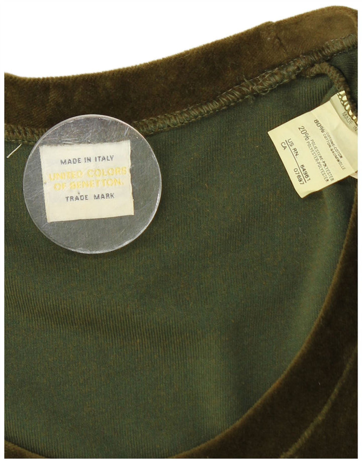 BENETTON Damska aksamitna obcisła sukienka z długim rękawem UK 8 Small, zielona bawełna