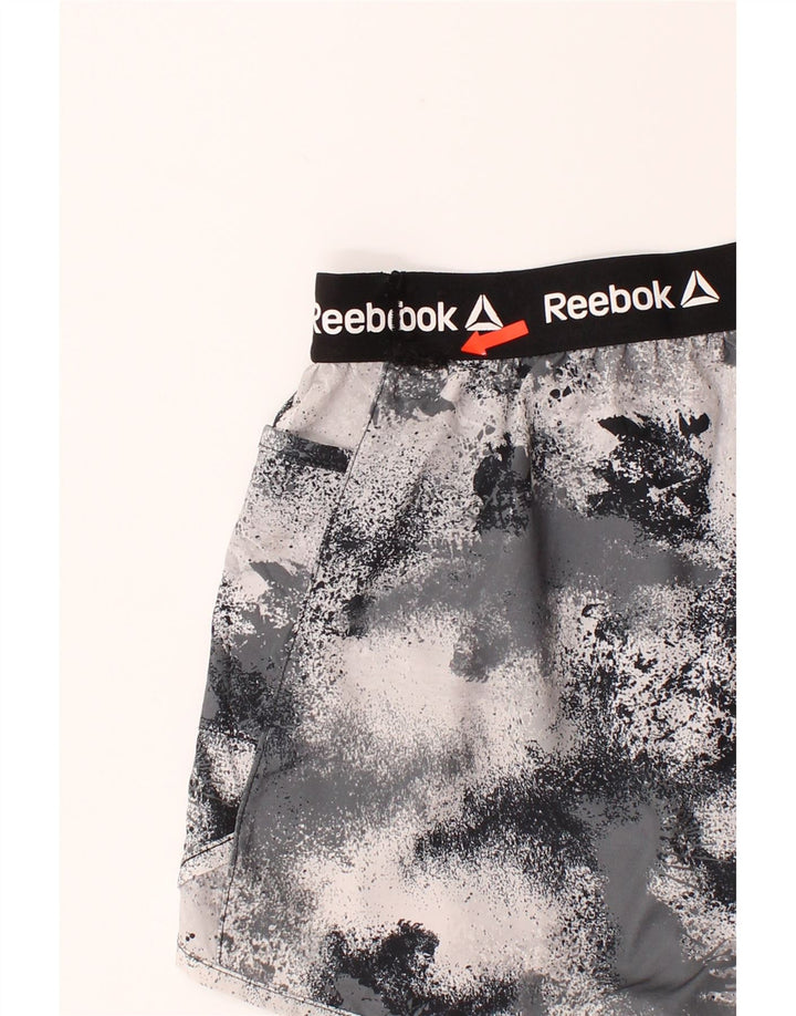 REEBOK Womens Graphic Sport Shorts UK 12 Medium  Grey Tie Dye Polyester Vintage Reebok and Second-Hand Reebok from Messina Hembry 