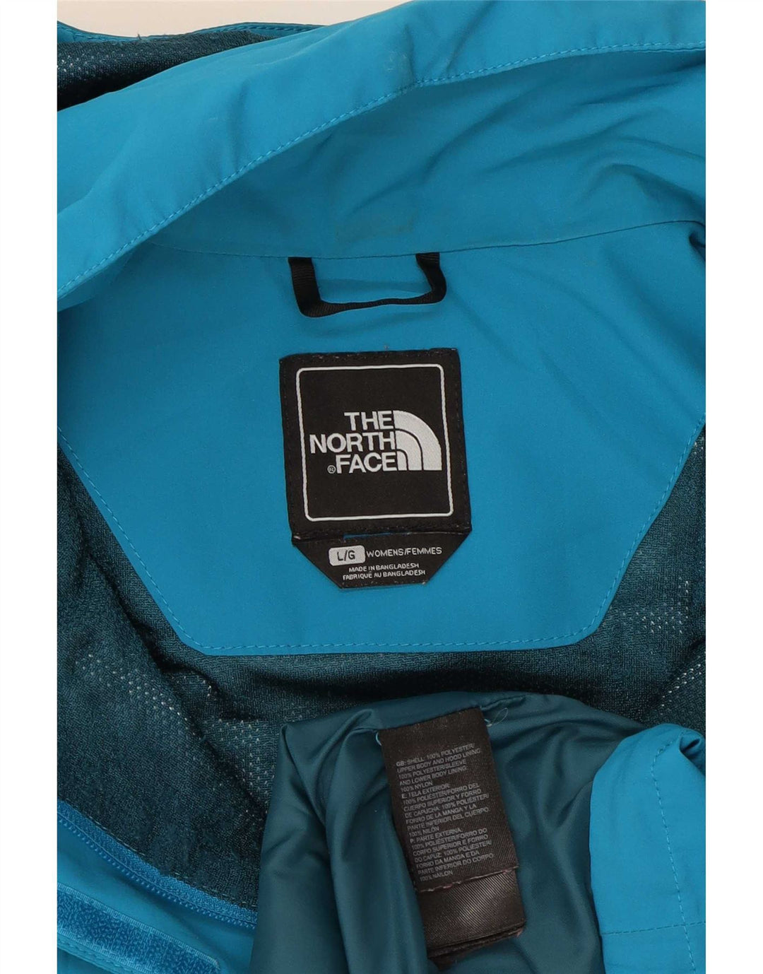 Damska kurtka przeciwdeszczowa z kapturem The North Face UK 16, duża, niebieska, poliestrowa