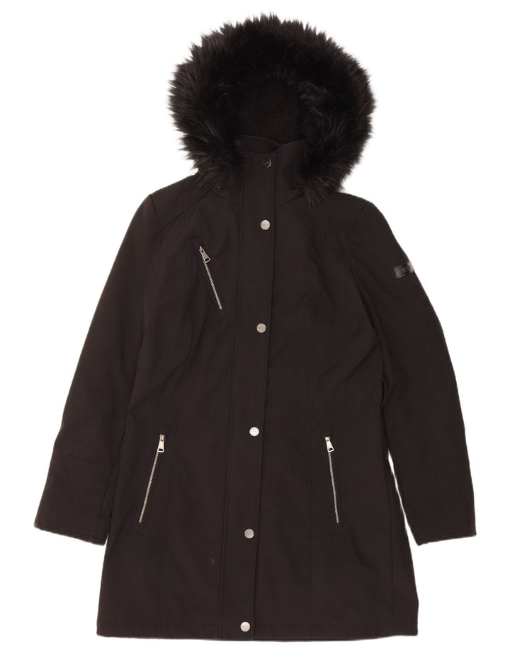 Damska kurtka parka z kapturem Dkny UK 10, mała czarna, poliester